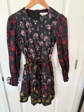 Boden Black Dress with Pink Floral Print